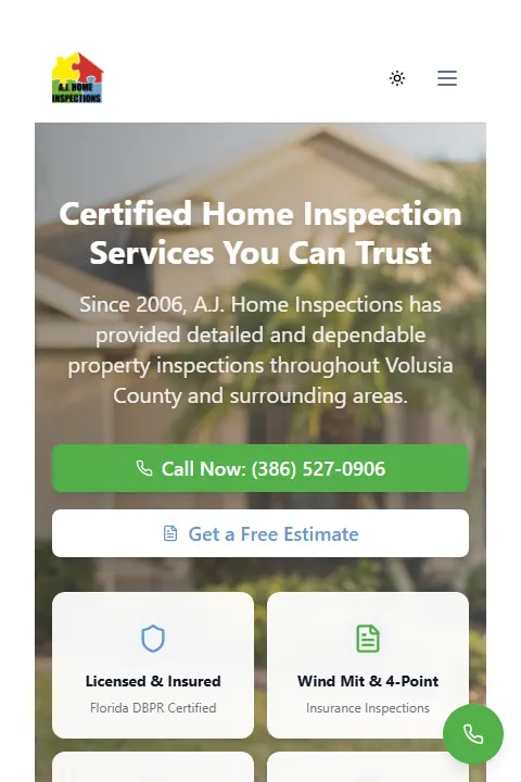 AJ Home Inspections public website home page