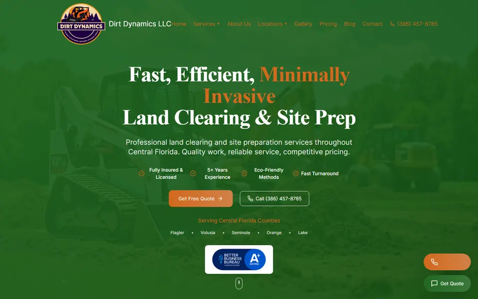 Dirt Dynamics FL public website home page