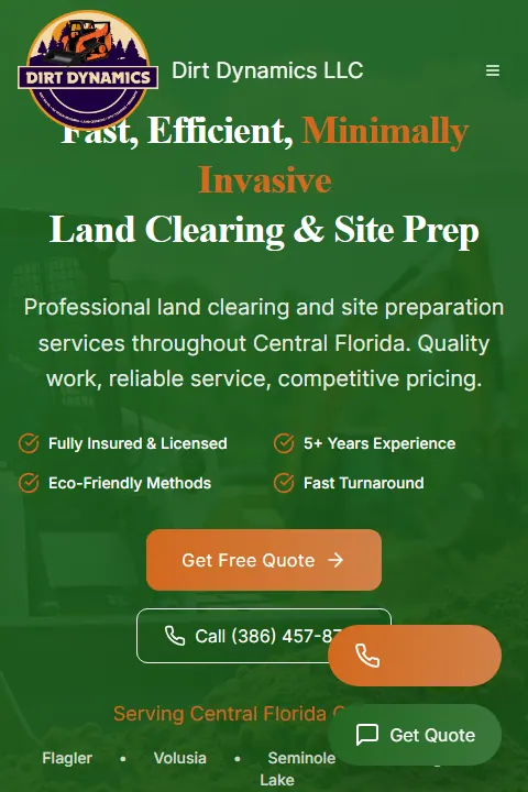 Dirt Dynamics FL public website home page
