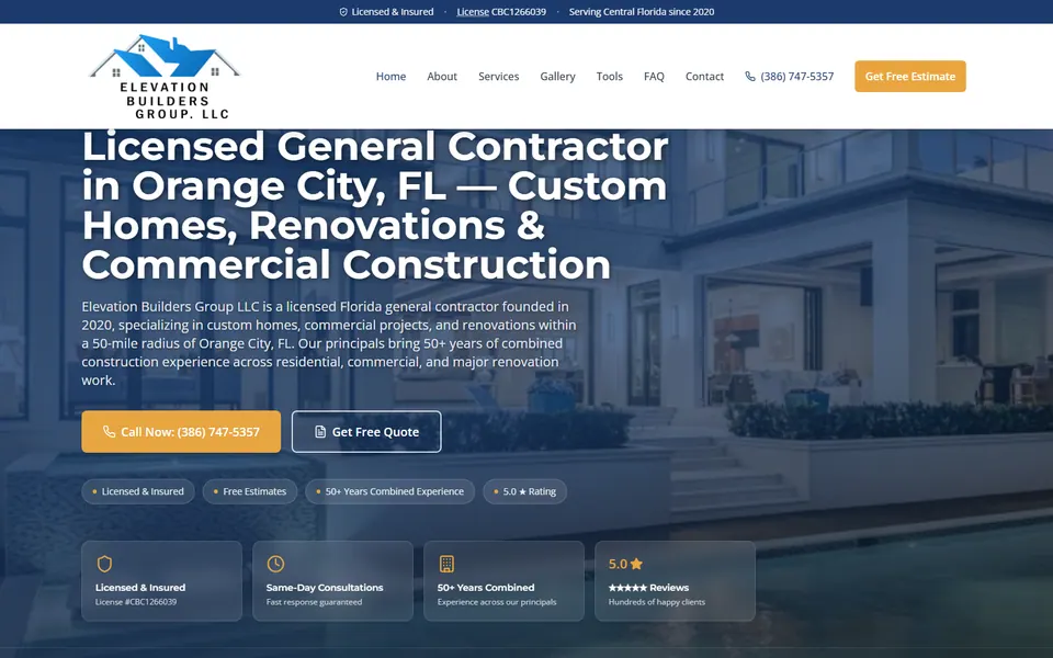Elevation Builders Group public website home page