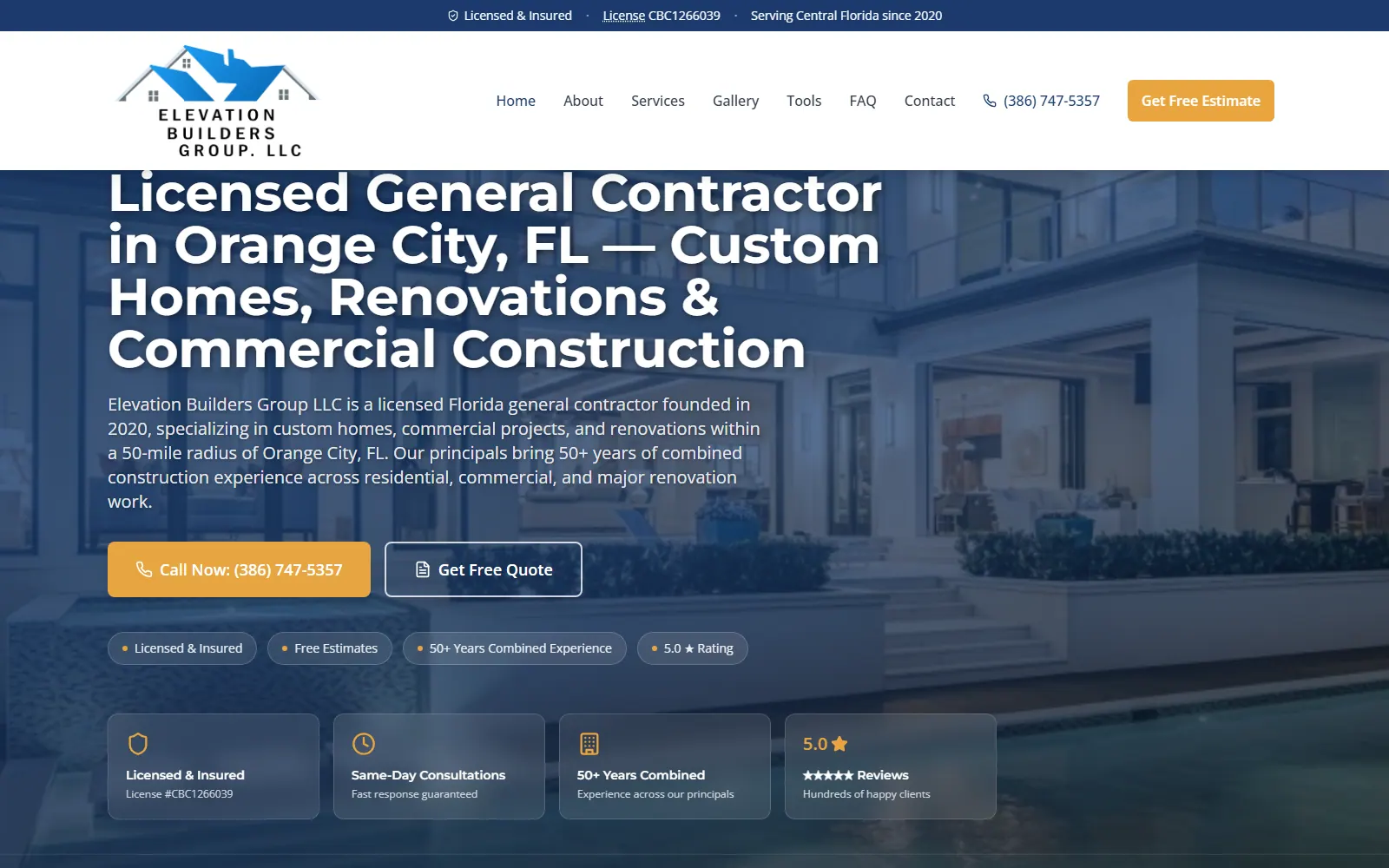 Elevation Builders Group public website home page