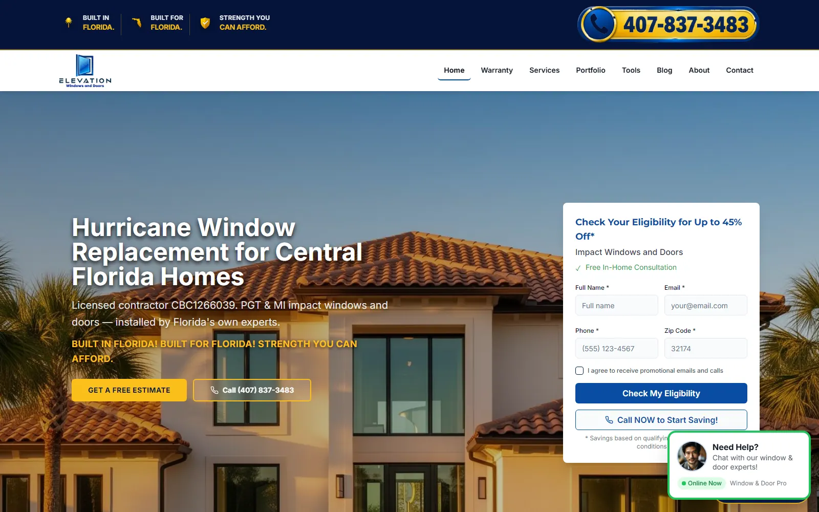 Elevation Windows & Doors public website home page