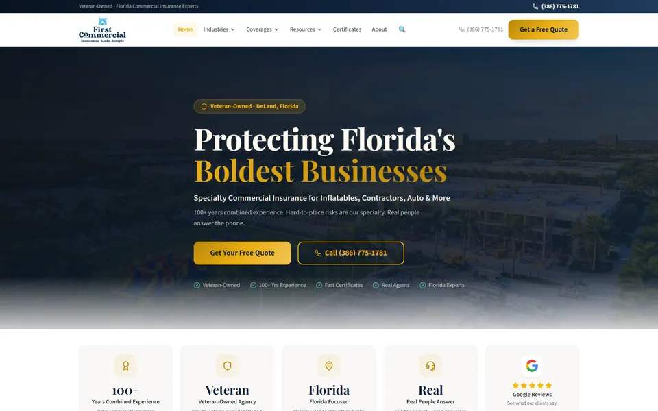 First Commercial Insurance public website home page
