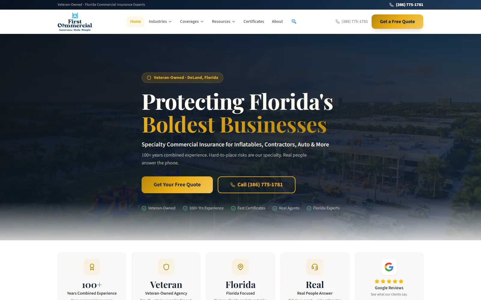 First Commercial Insurance public website home page