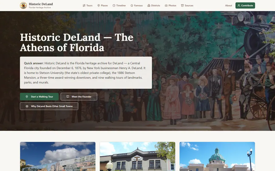 Historic DeLand public website home page