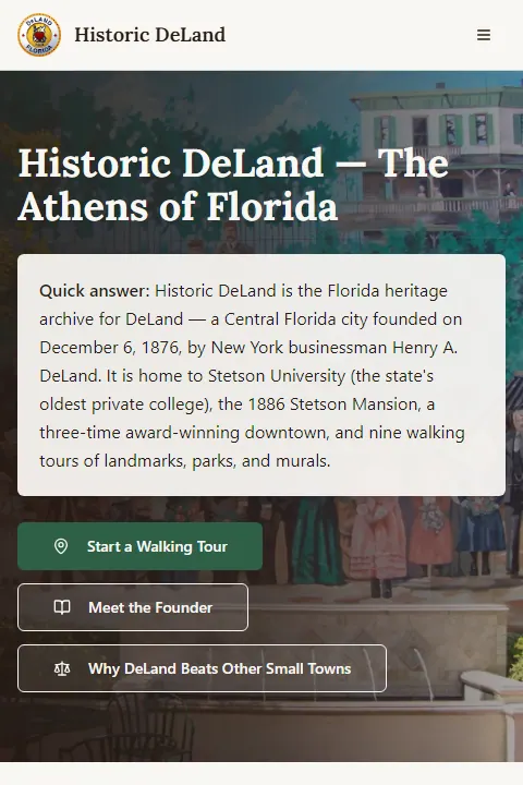 Historic DeLand public website home page