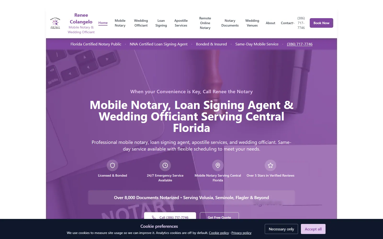 Renee Colangelo Mobile Notary public website home page