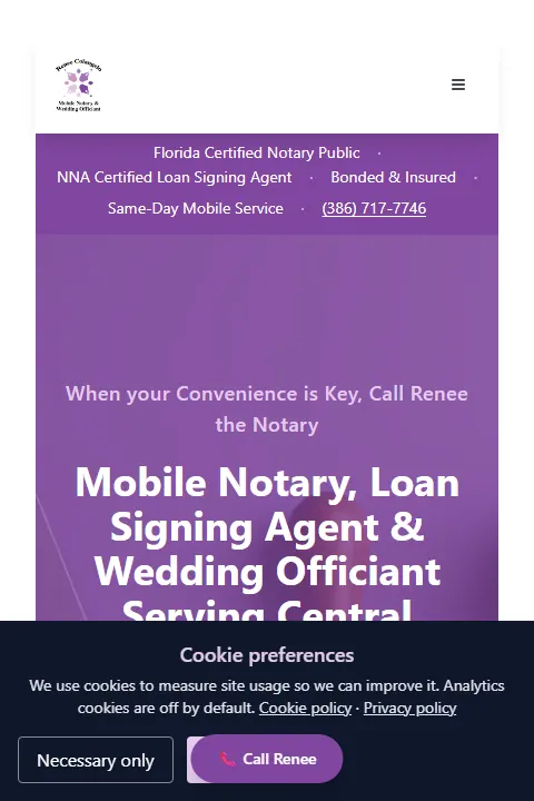 Renee Colangelo Mobile Notary public website home page