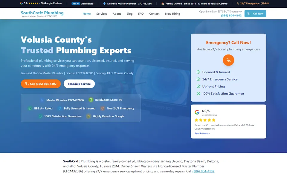 SouthCraft Plumbing public website home page