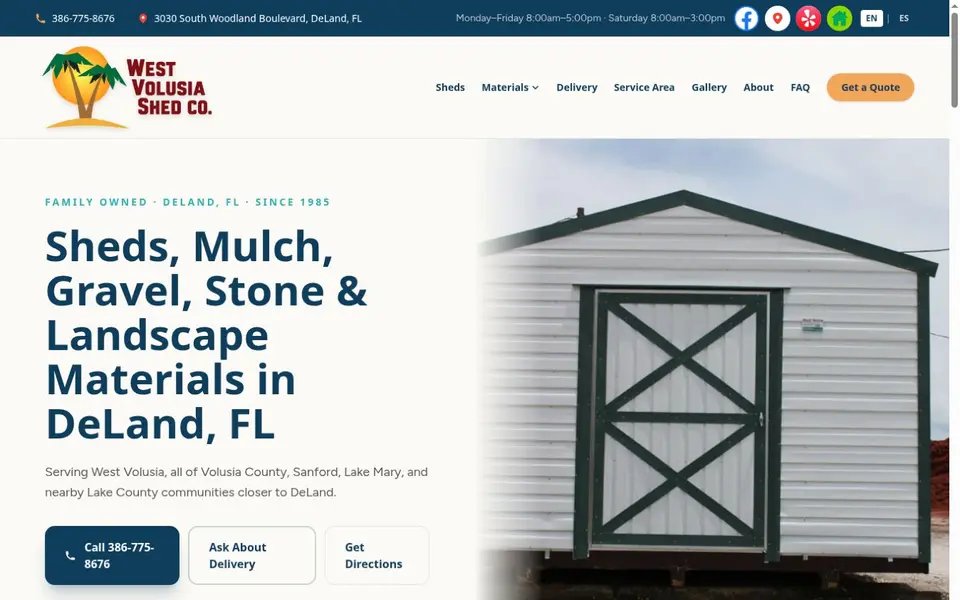 West Volusia Shed Co. public website home page